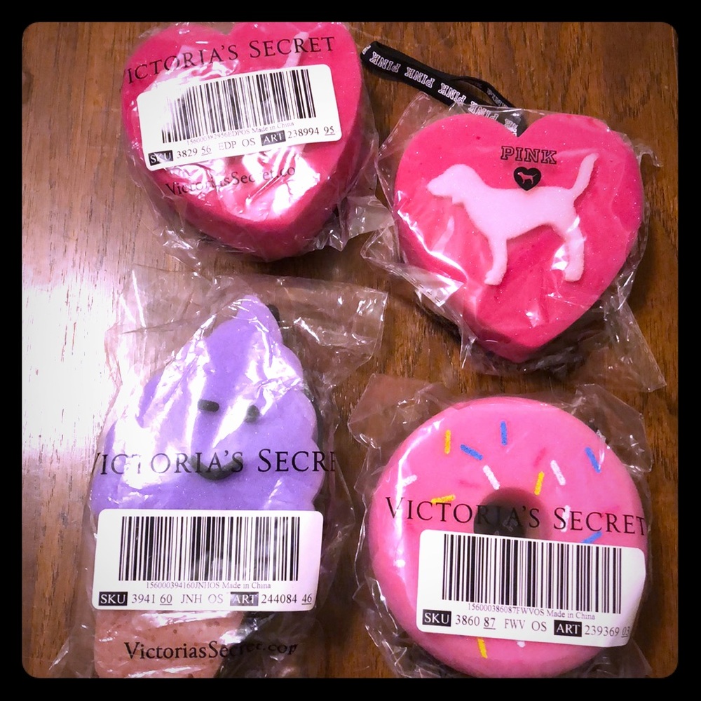Victoria secret pink bath sponge set donut heart